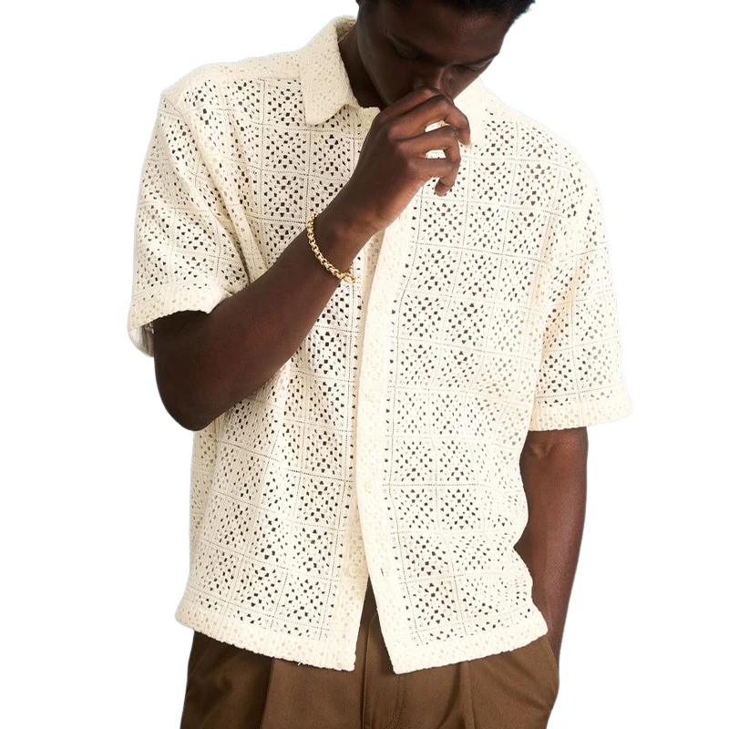 Teodoro | Men'S Casual Loose Hole Knit Short-Sleeved Shirt