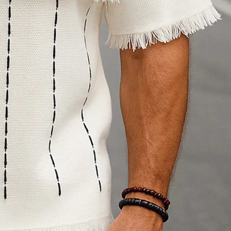 Terence | Men'S Summer Breathable And Comfortable Knitted Jacquard Tassel Short-Sleeved T-Shirt - Image 5