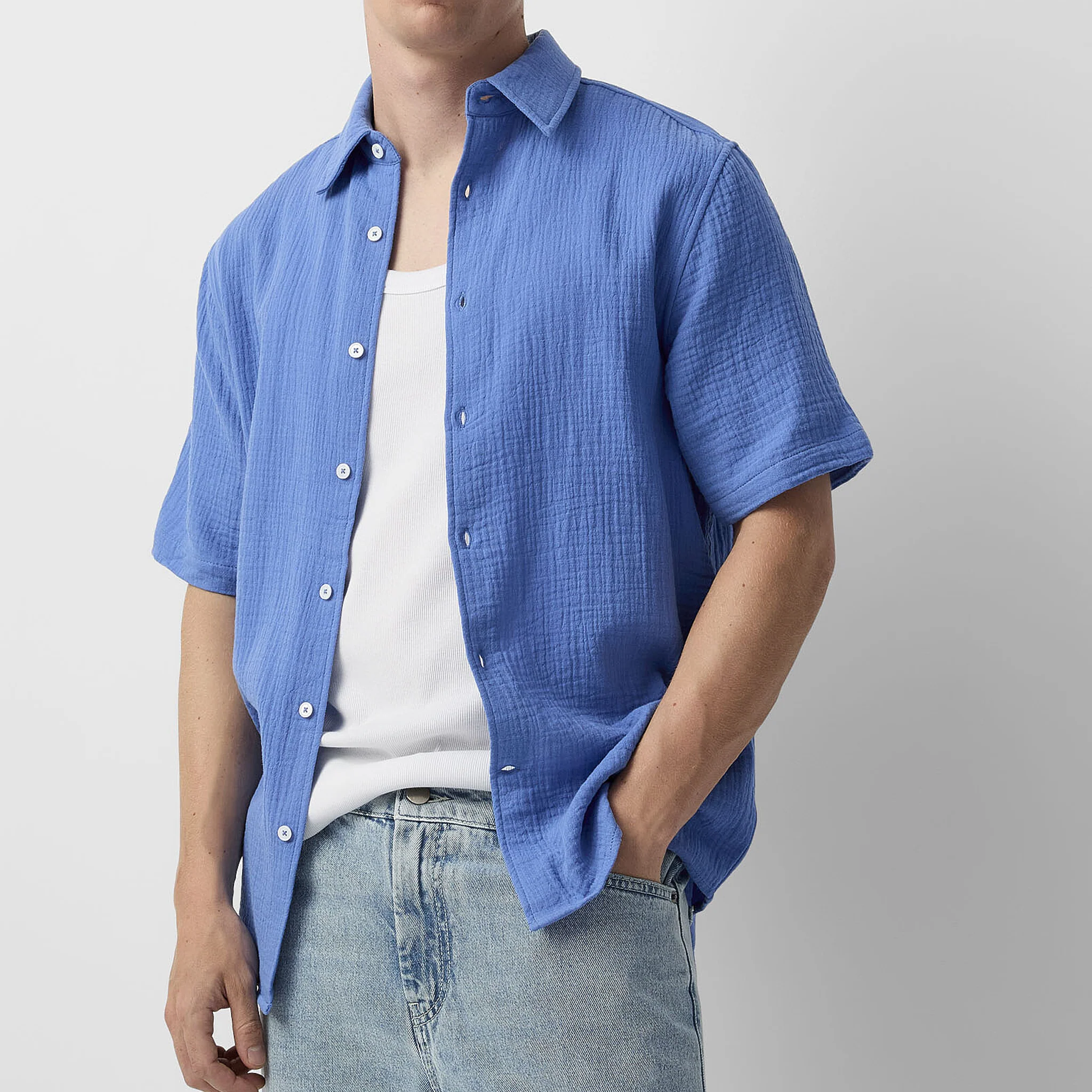 Terrance | Men'S Spring And Summer Casual Pleated Cotton Blended Short Sleeve Shirt - Image 2