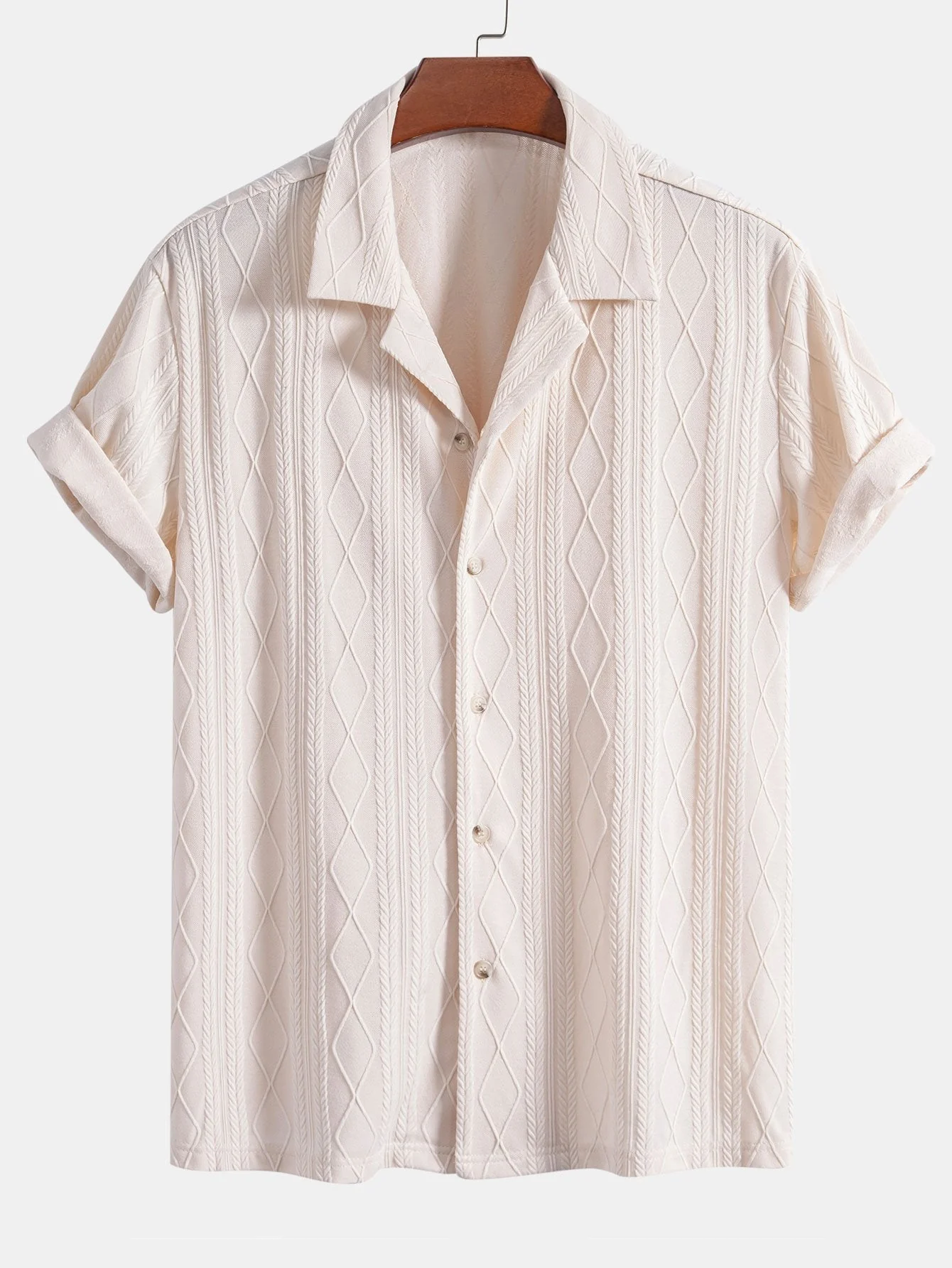 Terrence® | Knitted Geometric Rhombus Jacquard Cuban Shirt - Image 3
