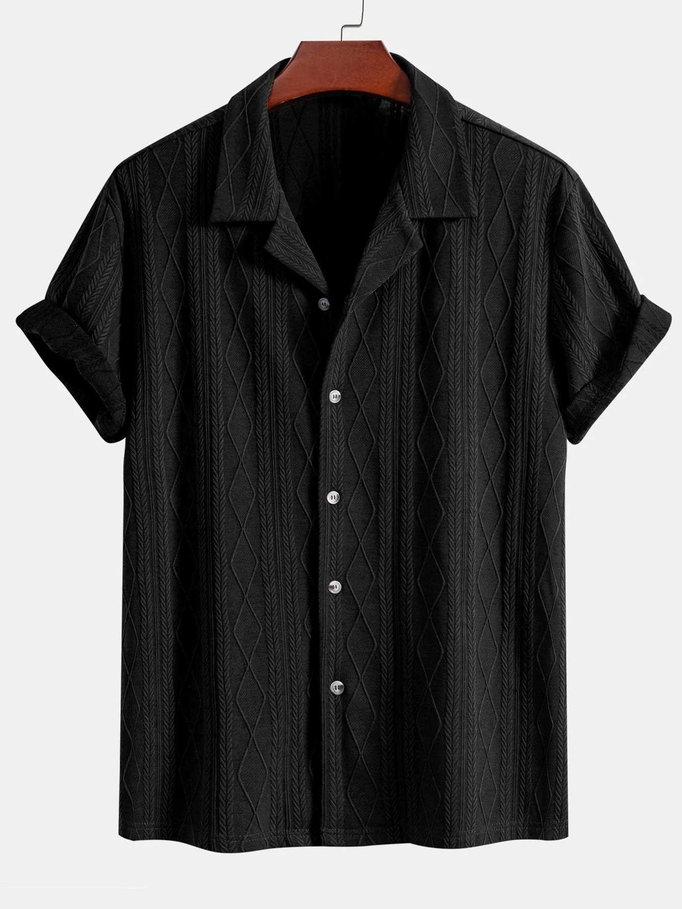 Terrence® | Knitted Geometric Rhombus Jacquard Cuban Shirt - Image 5