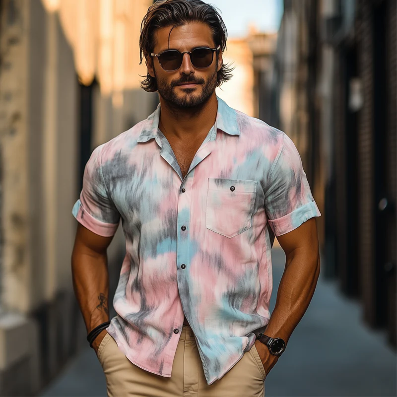 Theo | Men'S Summer Fashion Rendering Print Short Sleeve Shirt - Image 3