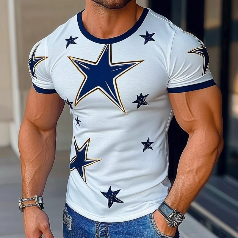 Tim | Men'S Star Printed Round Neck Short Sleeve Cotton Blend T-Shirt - Image 2