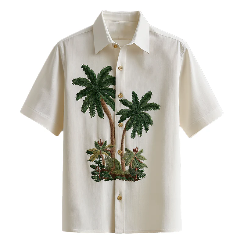 Timothy | Men'S Summer Fashion Embroidery Textured Fabric Short Sleeve Shirt