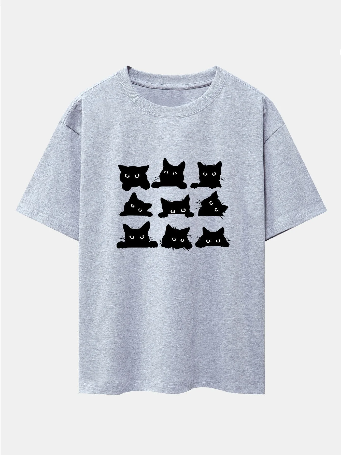 Tobías® | Black Cat Staring Print Drop Shoulder Oversize T-Shirt - Image 12