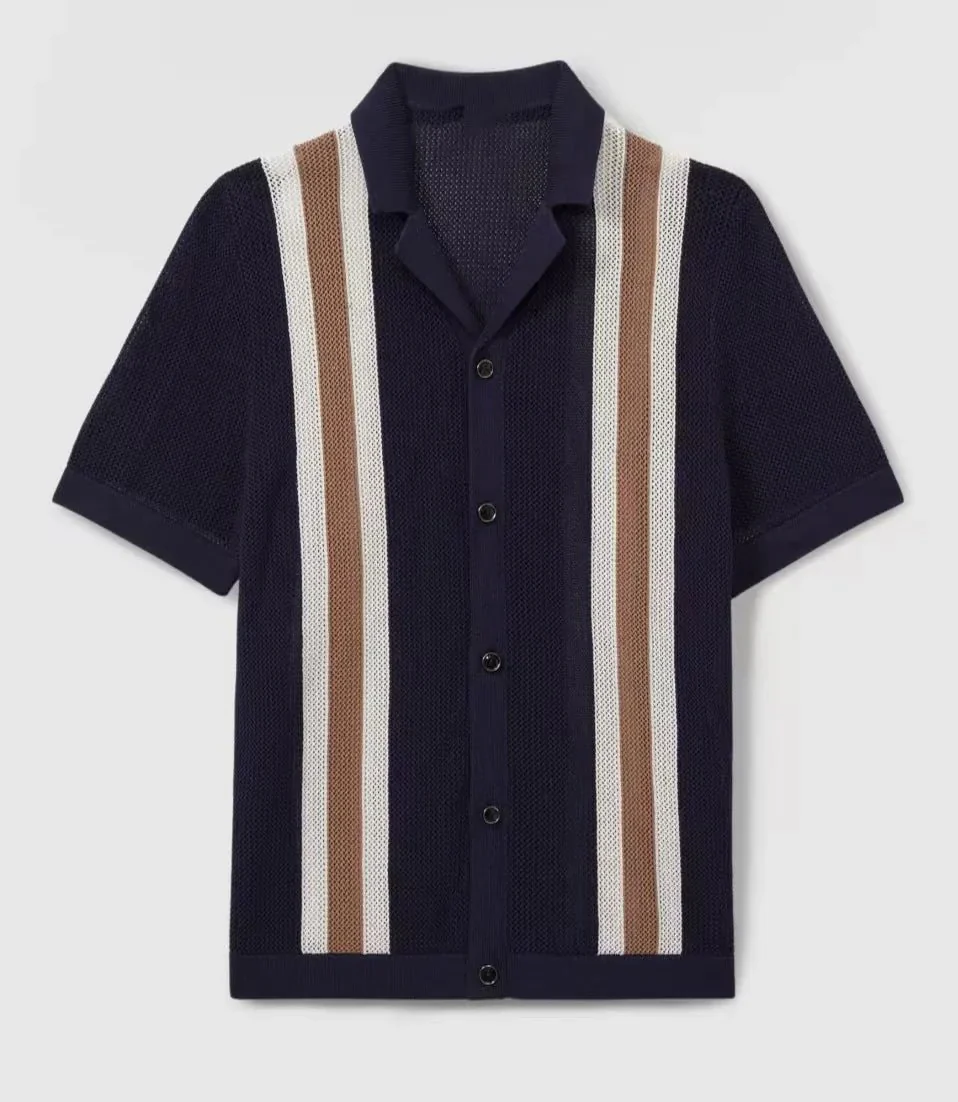 Tobias | Men's Knitted Polo Shirt – Navy Retro Button-Up