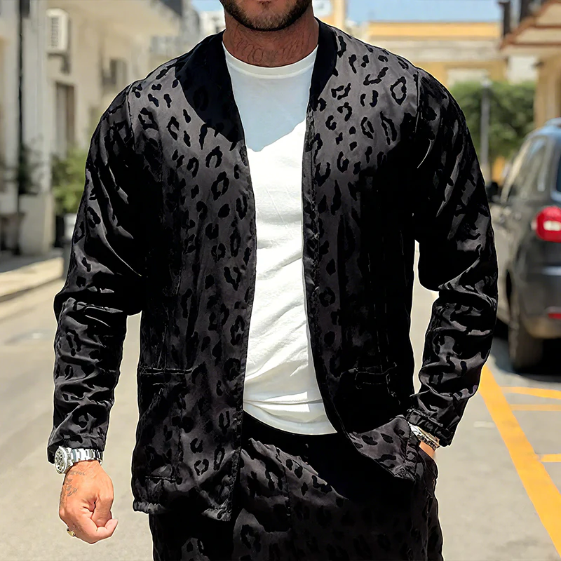 Tony | Men'S Vintage Casual Satin Leopard Print Cardigan - Image 2