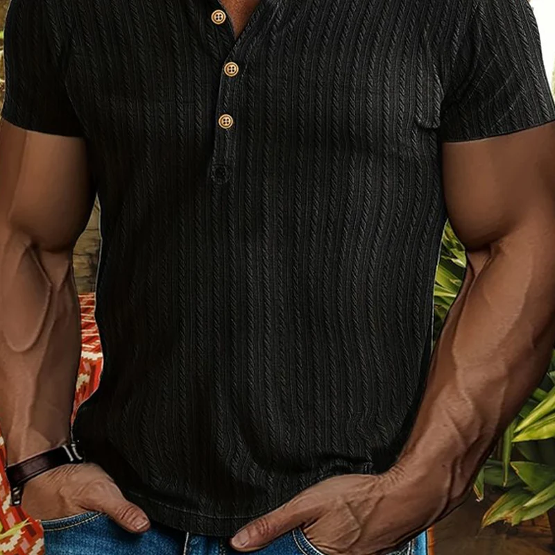 Tracey | Men'S Solid Henley Short Sleeve T-Shirt - Image 3