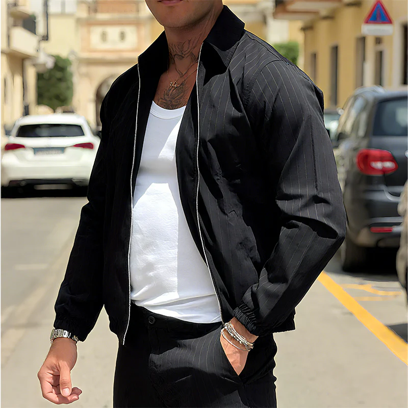Travis | Men'S Vintage Casual Lapel Striped Zipper Jacket - Image 2