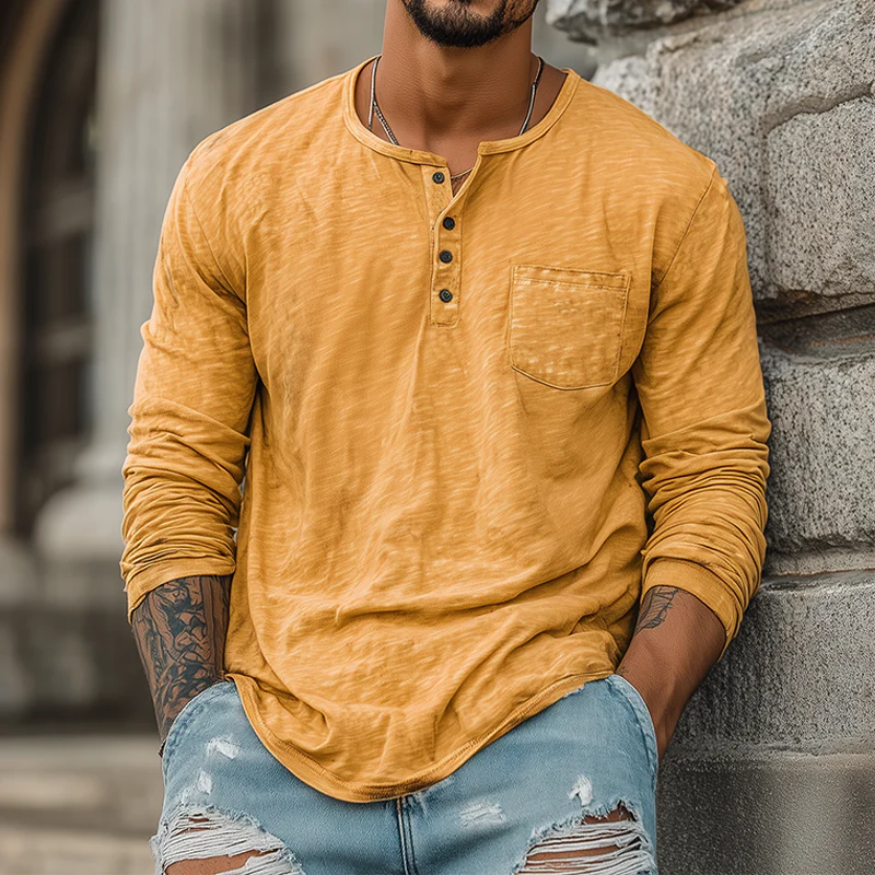 Trent | Men'S Spring And Summer Casual Tough Style Henry Collar Bamboo Cotton Long Sleeve T-Shirt - Image 2