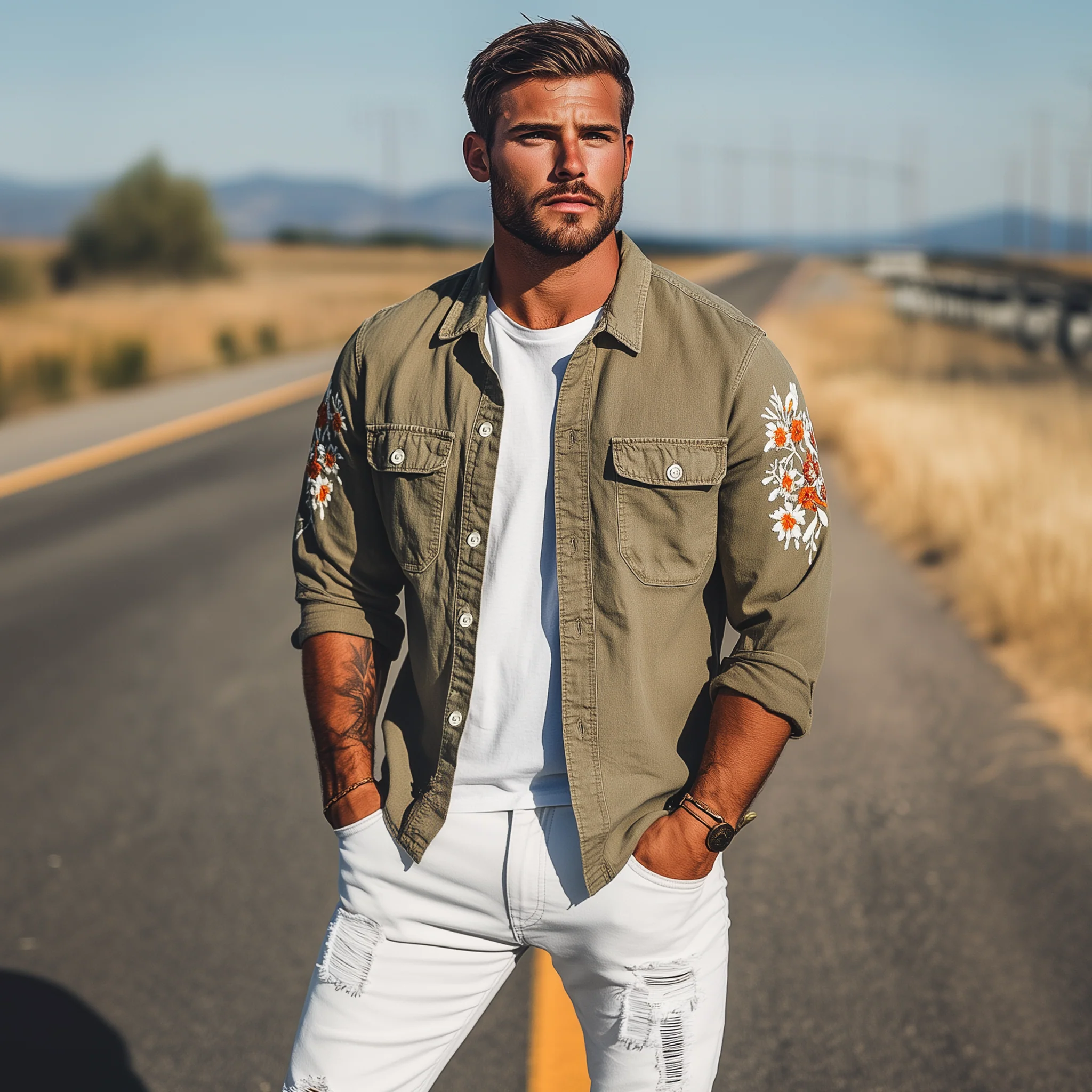 Trevor | Men'S Vintage Casual Washed Cotton Blend Sleeve Embroidered Long Sleeve Shirt - Image 3