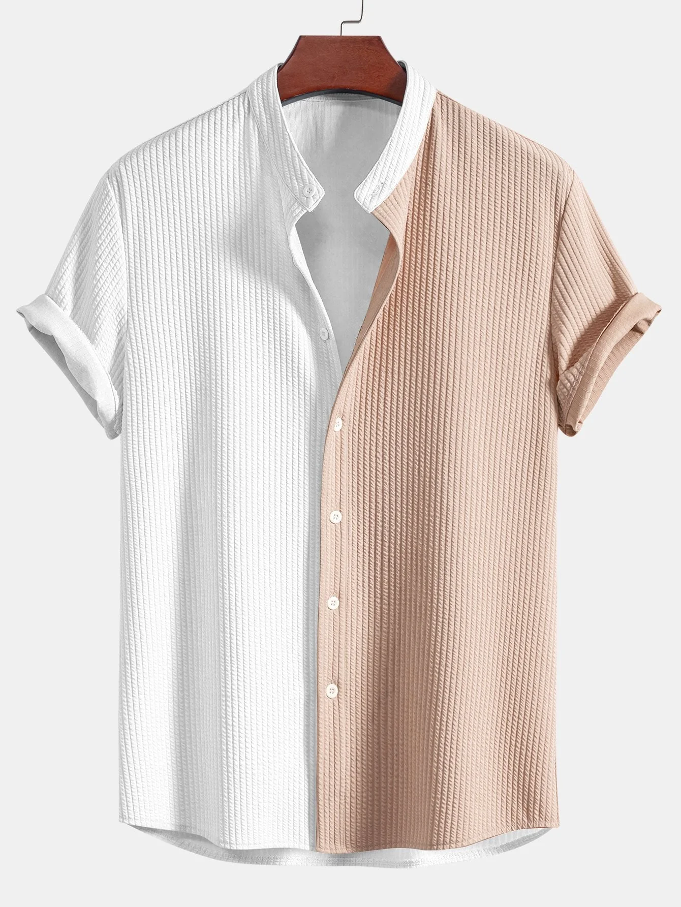 Truman® | Two Tone Muscle Fit Ribbed Stand Collar Shirt & Straight Leg Ribbed Pants - Image 12