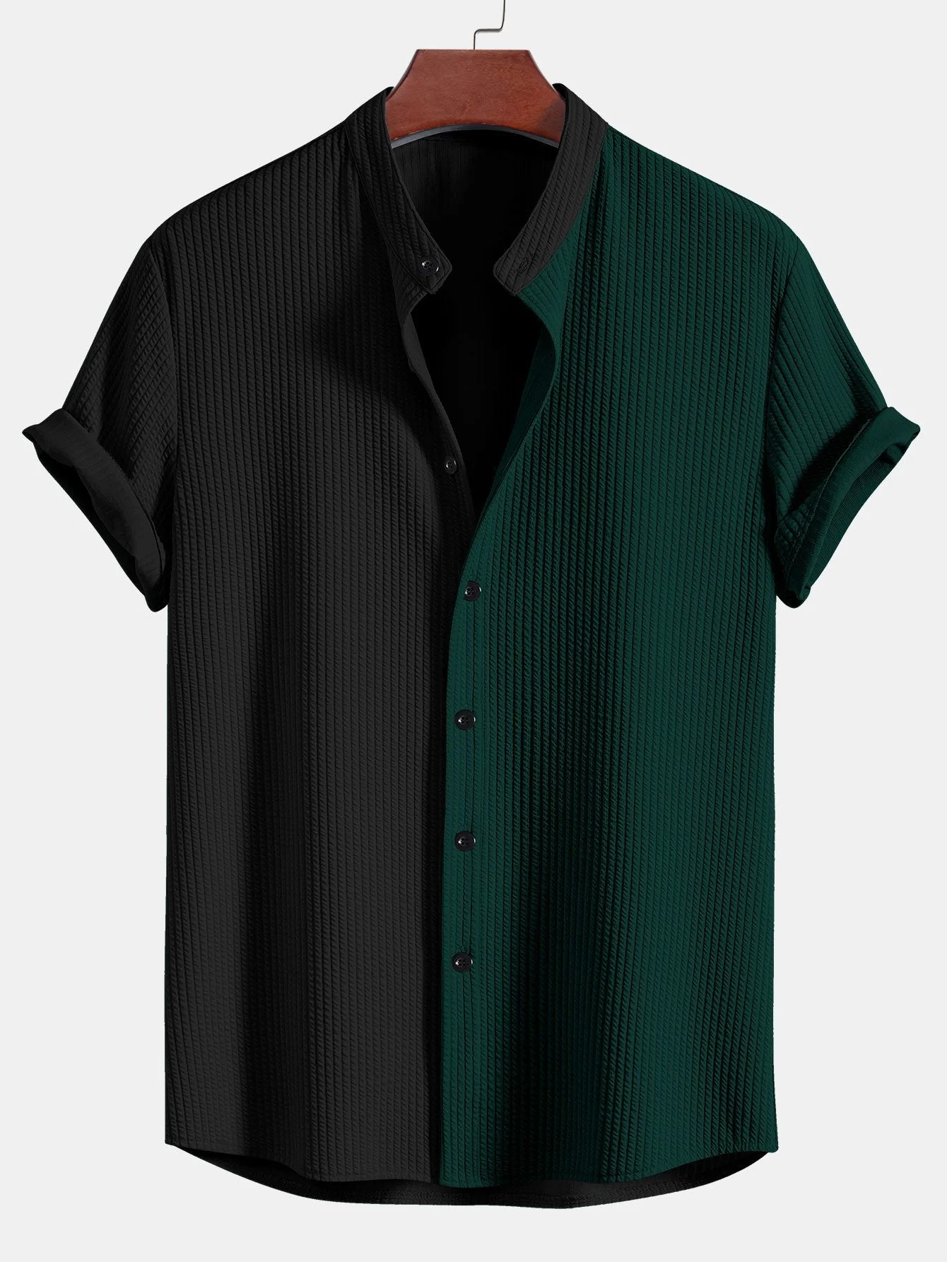 Truman® | Two Tone Muscle Fit Ribbed Stand Collar Shirt & Straight Leg Ribbed Pants - Image 8