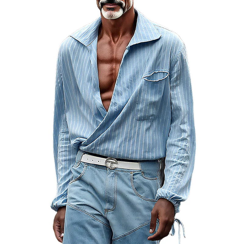 Tyler | Men'S Striped Lapel Chest Pocket Long Sleeve Shirt