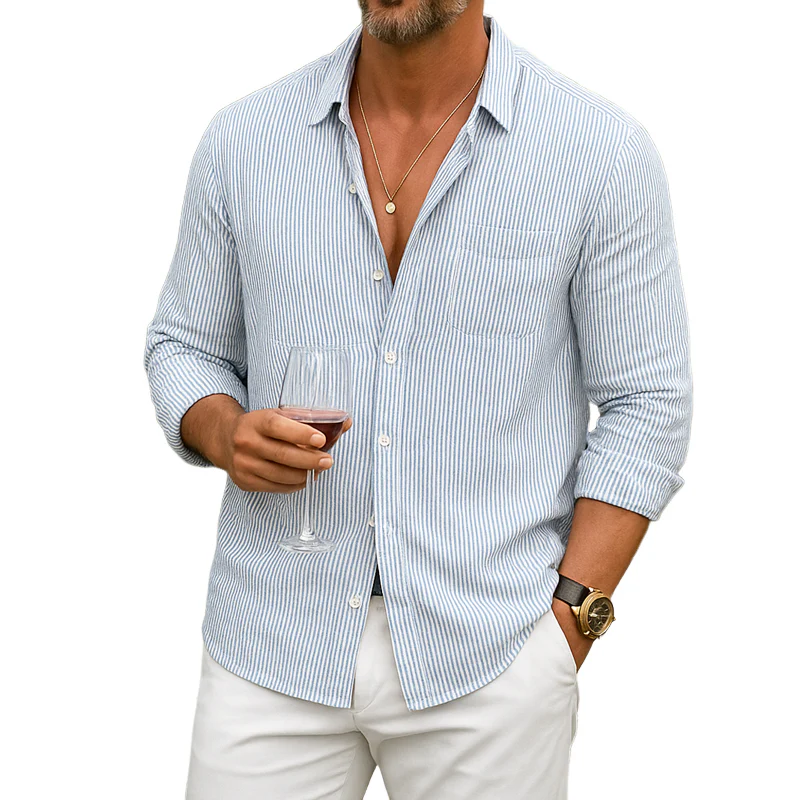Vernon | Men'S Striped Lapel Long Sleeve Shirt