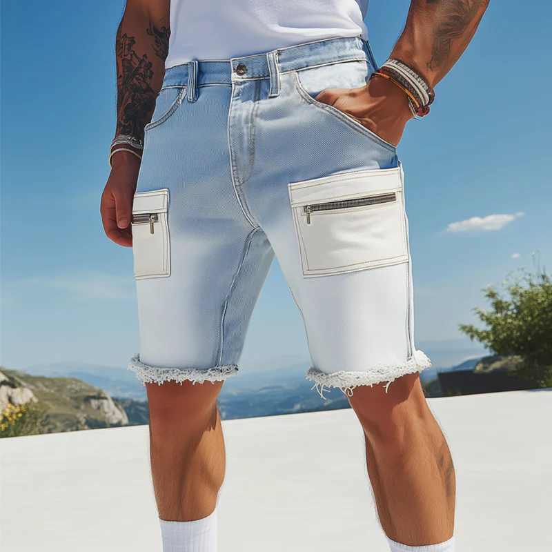 Virgil | Men'S Summer Fashion Washed Gradient Raw Edge Denim Shorts - Image 3