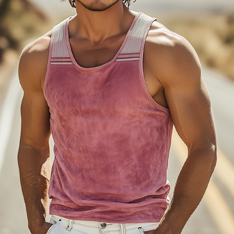Walter | Men'S Spring And Summer Fashion Casual Thin Suede Stitching Ribbed Embroidery Slim Fit U-Neck Tank Top - Image 5