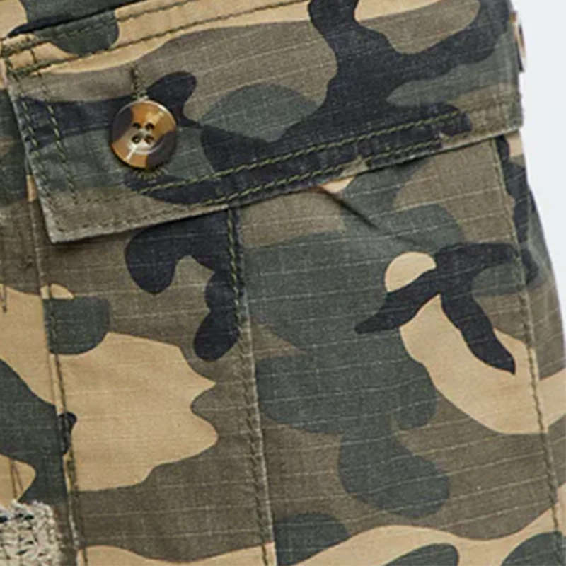 Warren | Men'S Spring And Summer Classic Casual Camouflage Cotton Blended Raw Edge Multi-Pocket Cargo Shorts - Image 6