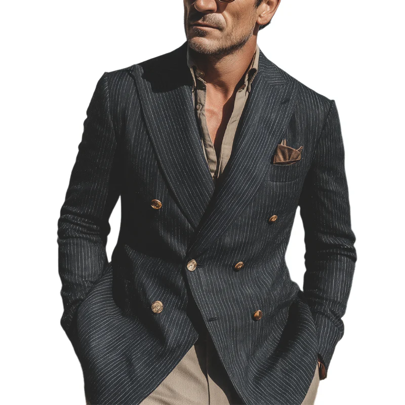 Willie | Men'S Stripe Print Double Breasted Blazer