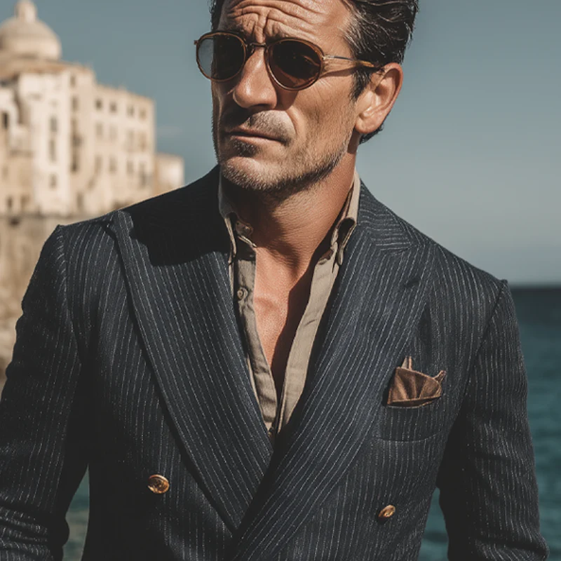 Willie | Men'S Stripe Print Double Breasted Blazer - Image 3