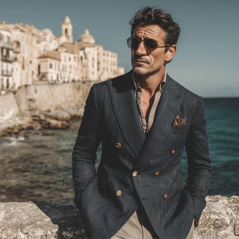 Willie | Men'S Stripe Print Double Breasted Blazer - Image 4