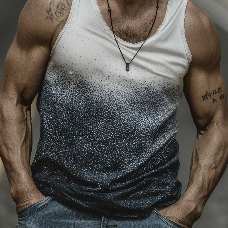 Willis | Men'S Spring And Summer Fashion Casual Art Print U-Neck Cuffs Raw Edge Cotton Blended Tank Top - Image 5