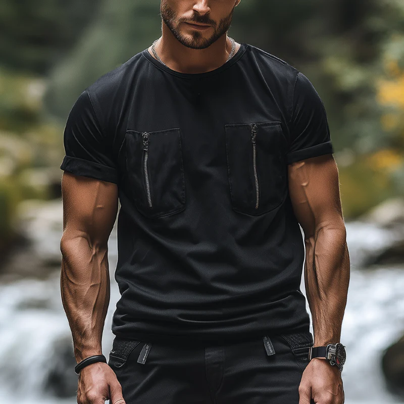 Willis | Men'S Summer Fashion Zipper Pocket Round Neck Short Sleeve T-Shirt - Image 2