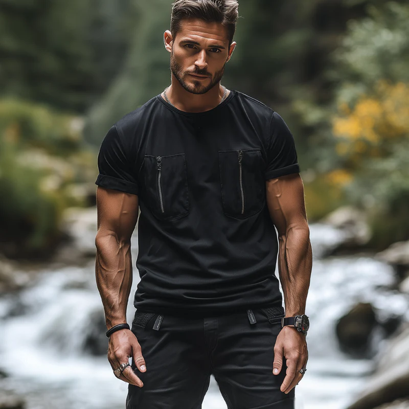 Willis | Men'S Summer Fashion Zipper Pocket Round Neck Short Sleeve T-Shirt - Image 3