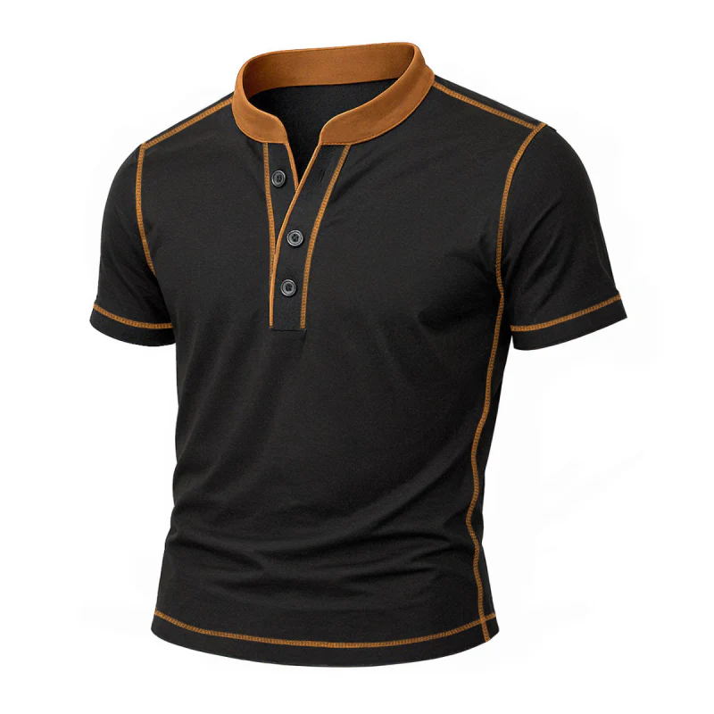 Wyatt | Men'S Casual Contrast Color Cotton Patchwork Henley Collar Slim Fit Short Sleeve T-Shirt - Image 3