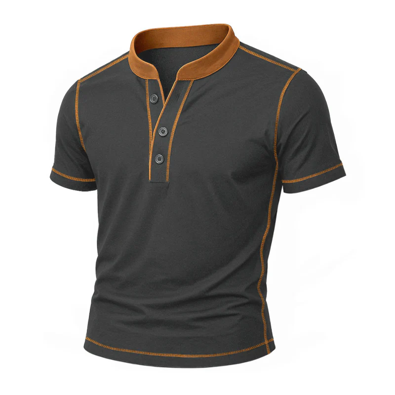 Wyatt | Men'S Casual Contrast Color Cotton Patchwork Henley Collar Slim Fit Short Sleeve T-Shirt - Image 5