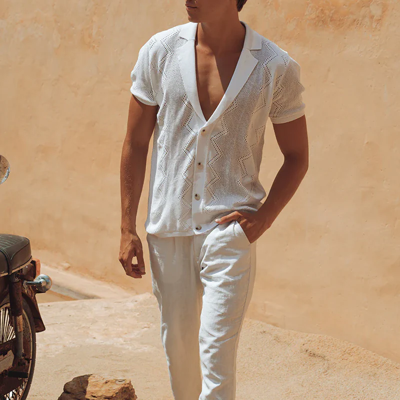 Wyatt | Men'S Spring And Summer Fashion Casual Hollow Knitted Slim Short-Sleeved Shirt - Image 3