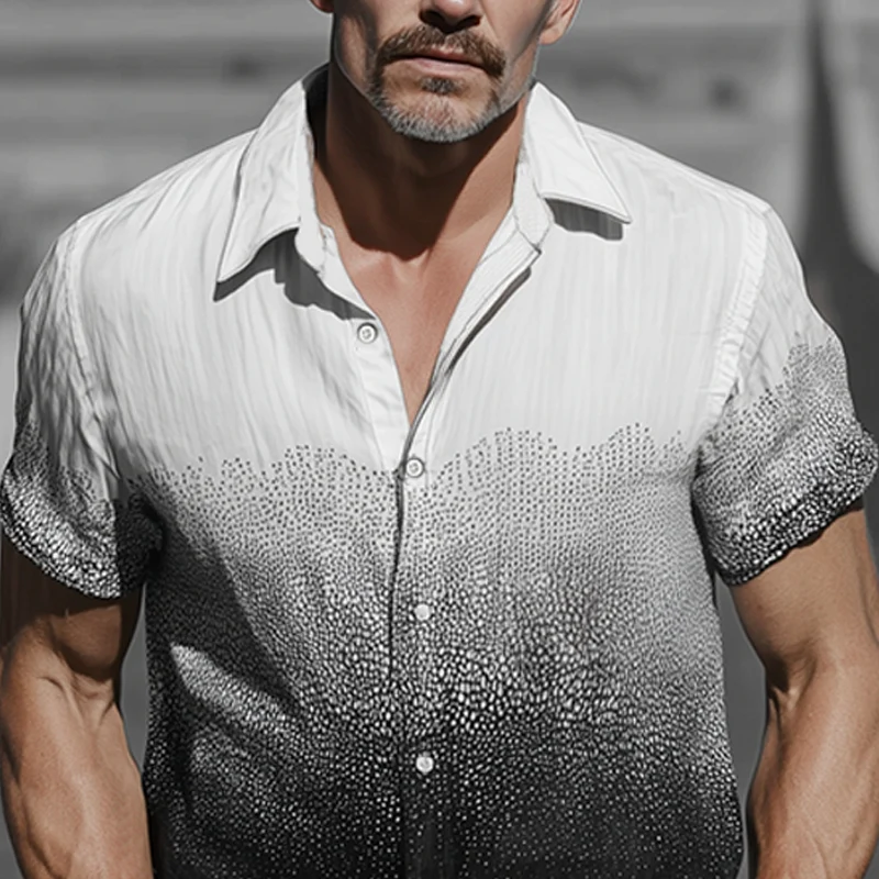 Yancy | Men'S Spring And Summer Fashion Casual Cotton Blended Art Print Gradient Short Sleeve Shirt - Image 4