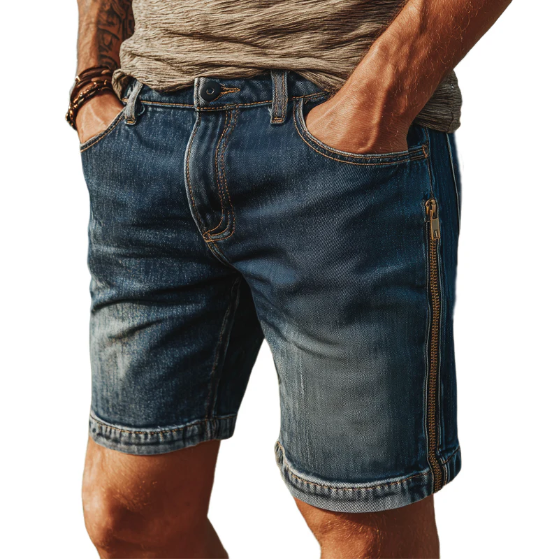 Yancy | Men'S Summer Fashion Side Zipper Vintage Denim Shorts