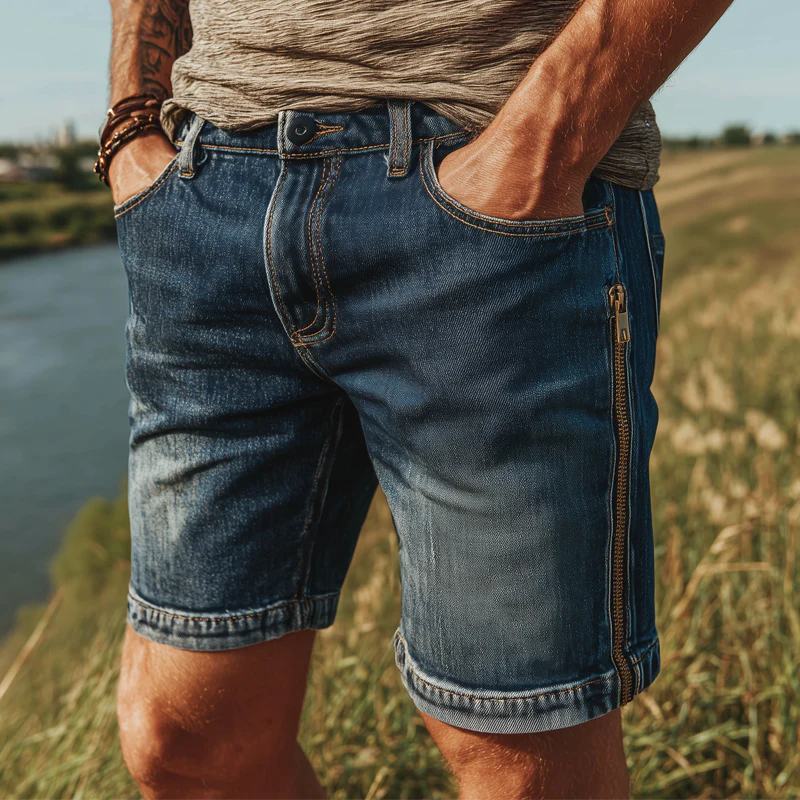 Yancy | Men'S Summer Fashion Side Zipper Vintage Denim Shorts - Image 2