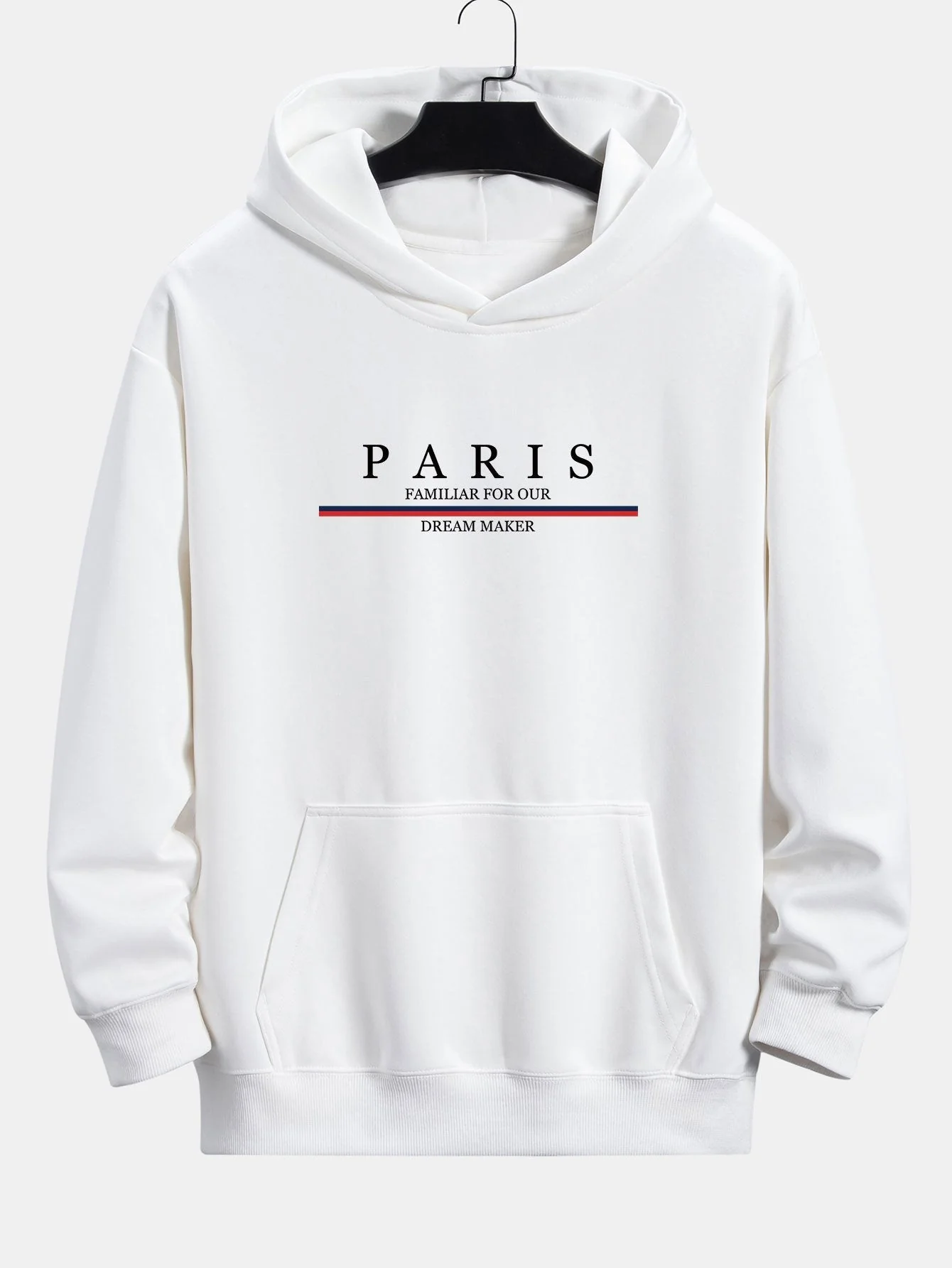 Zackary | Stripe Paris Slogan Print Relax Fit Hoodie