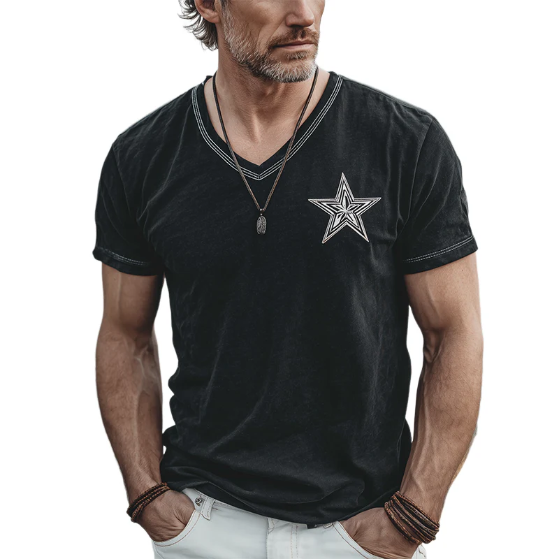 Zoltan | Men'S Spring And Summer Casual Cotton Blended Print Slim Fit V-Neck Short Sleeve T-Shirt