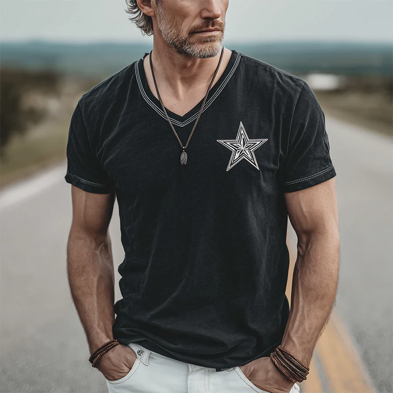 Zoltan | Men'S Spring And Summer Casual Cotton Blended Print Slim Fit V-Neck Short Sleeve T-Shirt - Image 2