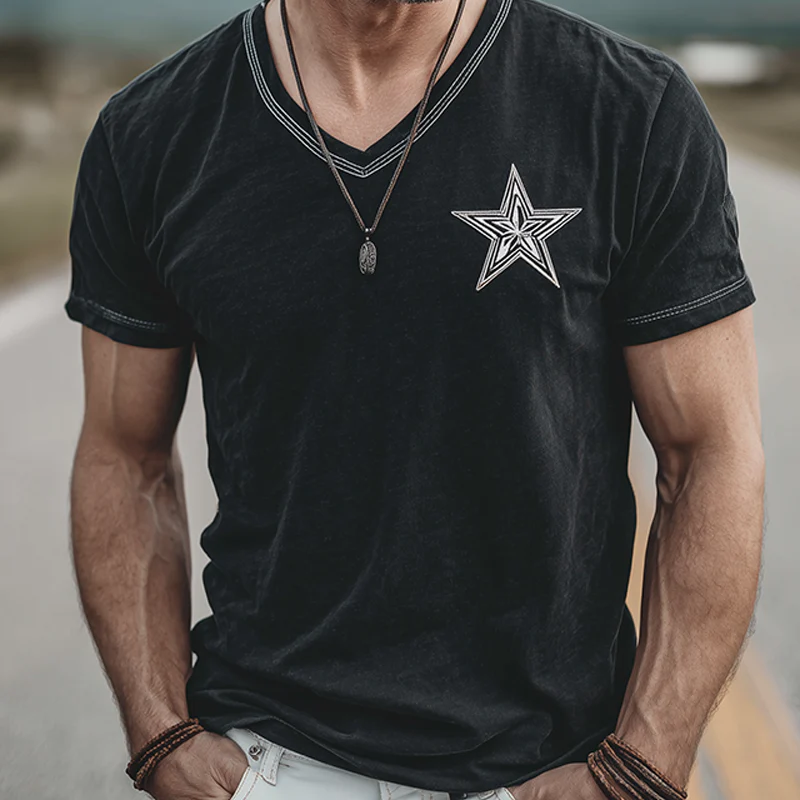 Zoltan | Men'S Spring And Summer Casual Cotton Blended Print Slim Fit V-Neck Short Sleeve T-Shirt - Image 3